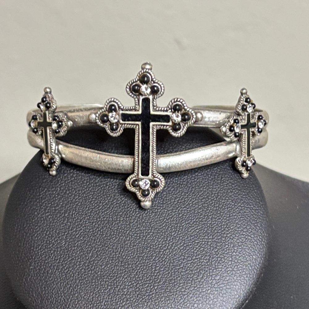 Montana Silversmiths Black Triple Cross Cuff Bracelet Rhinestone Jewelry